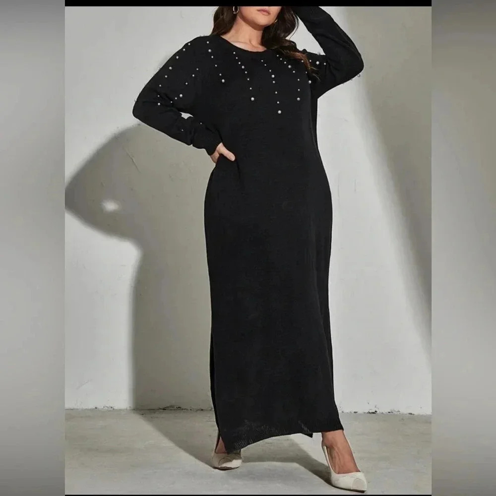 SHEIN Mulvari Plus Pearls Beaded
Drop Shoulder Sweater Dress
Black / 12(OXL)